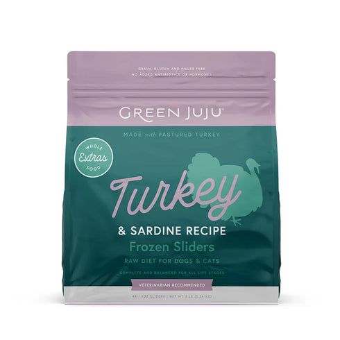 Green Juju Extras Frozen Raw Cat & Dog Food - Turkey & Sardine Sliders - 3lb Bag