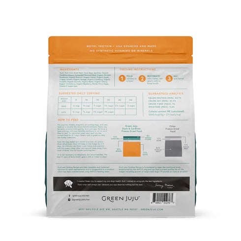 Green Juju Freeze Dried Extras Dog & Cat Food - Duck & Sardine - 14oz Pouch