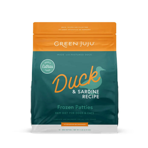 Green Juju Extras Frozen Patties Raw Dog & Cat Food - Duck & Sardine - 6lb Bag