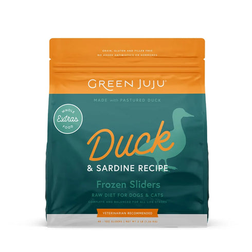 Green Juju Extras Frozen Raw Cat & Dog Food - Duck & Sardine Sliders - 3lb Bag