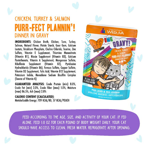 BFF OMG Wet Cat Food - Chicken, Turkey & Salmon Purr-Fect Plannin'! - 2.8oz Pouch