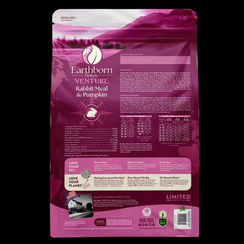 Earthborn Holistic Venture Limited Ingredient Dry Dog Food - Rabbit & Pumpkin - 25lb Bag