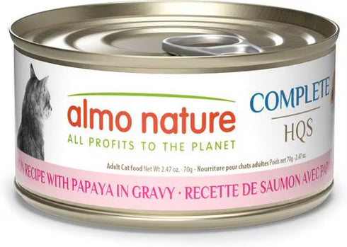 Almo Nature Complete HQS Wet Cat Food - Salmon Recipe with Papaya in Gravy - 2.47oz Can