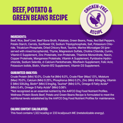 Wellness Protein Bowls Wet Dog Food - Beef, Potato, & Green Bean - 6.2oz Pouch