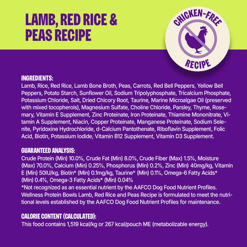 Wellness Protein Bowls Wet Dog Food - Lamb, Red Rice, & Peas - 6.2oz Pouch