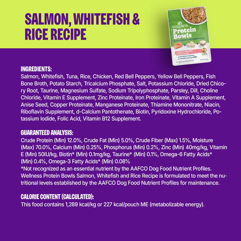 Wellness Protein Bowls Wet Dog Food - Salmon, Whitefish, & Rice - 6.2oz Pouch