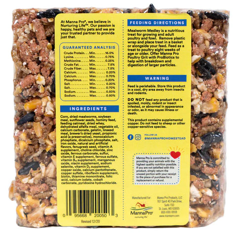 Mana Pro Mealworm Medley Cake Treats For Chickens - 19.5oz Brick