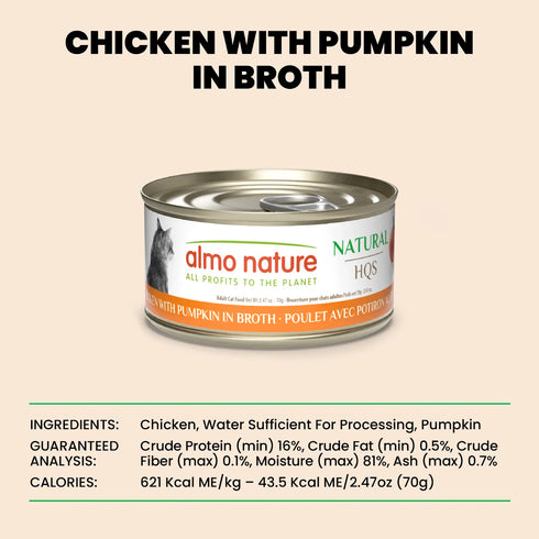Almo Nature Natural HQS Wet Cat Food - Chicken w/ Pumpkin in Broth - 2.47oz Can