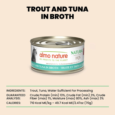 Almo Nature Natural HQS Wet Cat Food - Trout & Tuna in Broth - 2.47oz Can