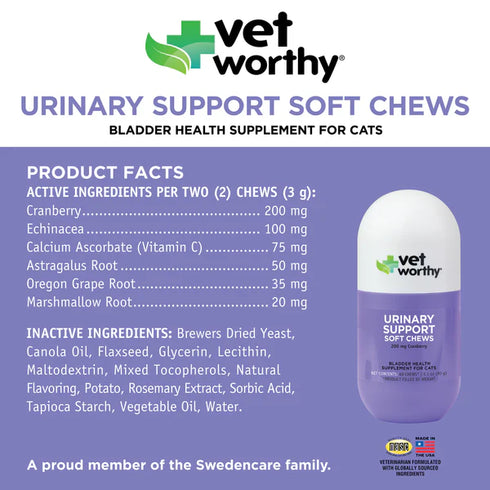 Vet Worthy Urinary Aid Chews For Cats - 60 Count