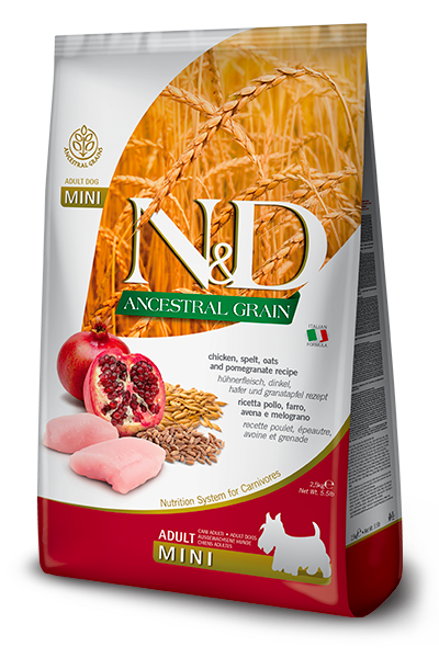 Farmina N&D Ancestral Grain Dog Dry Food - Chicken & Pomegranate, Mini Kibble - 15.4lb Bag