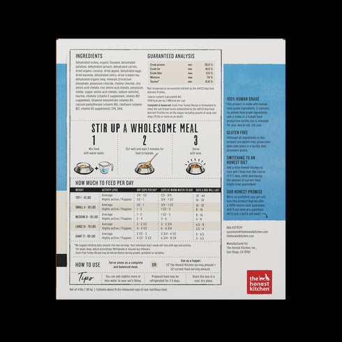 Honest Kitchen Grain Free Turkey Recipe Dehydrated Dog Food 4lb - Poudre Pet and Feed Supply