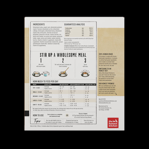 Honest Kitchen Whole Grain Turkey Recipe Dehydrated Dog Food 4lb - Poudre Pet and Feed Supply