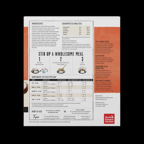 Honest Kitchen Grain Free Beef Recipe Dehydrated Dog Food 4lb - Poudre Pet and Feed Supply
