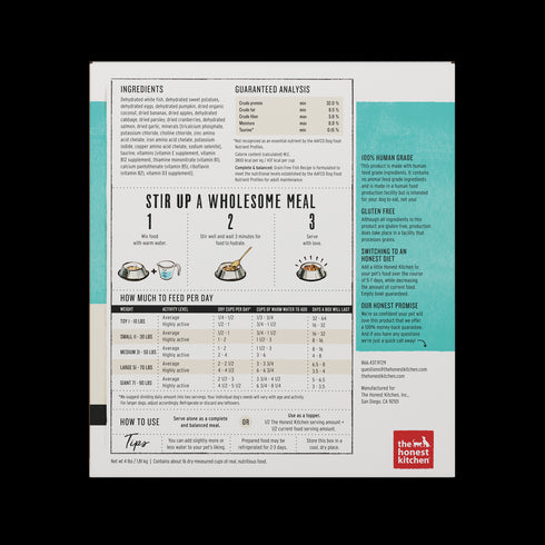 Honest Kitchen Grain Free Fish Recipe Dehydrated Dog Food 4lb - Poudre Pet and Feed Supply