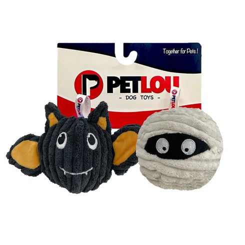 Petlou Halloween EZ Squeaky Ball Dog Toy Twin Pack - Batmmy - 4"