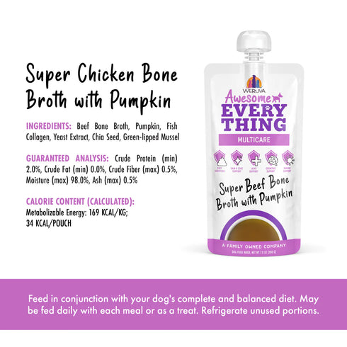 Weruva Awesome Everything Multicare Wet Dog Food Topper - Super Beef Bone Broth with Pumpkin - 7oz Pouch
