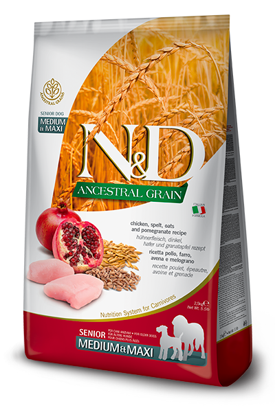 Farmina N&D Ancestral Grain Senior Dry Dog Food - Chicken & Pomegranate, Medium/Maxi Kibble - 26.5lb Bag