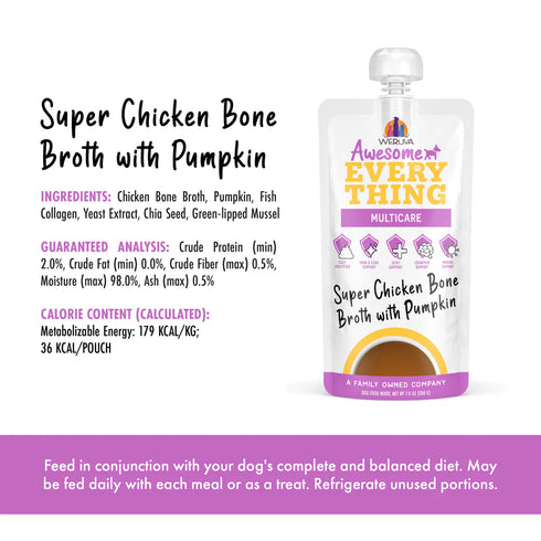 Weruva Awesome Everything Multicare Wet Dog Food Topper - Super Chicken Bone Broth with Pumpkin - 7oz Pouch