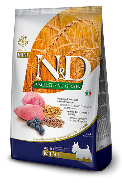 Farmina N&D Ancestral Grain Dry Dog Food - Blueberry & Lamb, Mini Kibble - 15.4lb Bag
