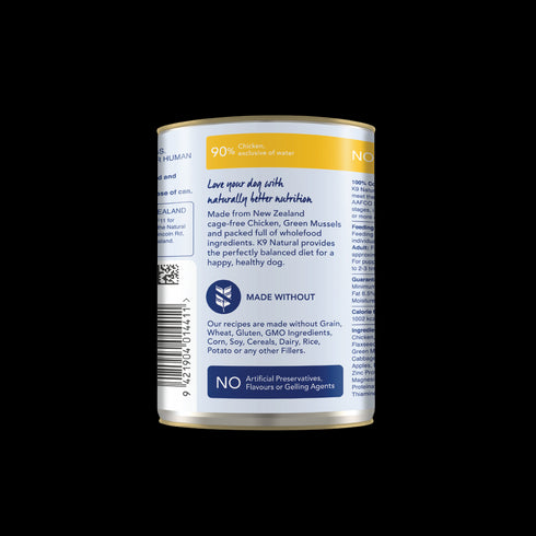 K9 Natural Cage-Free Chicken Feast Grain-Free Canned Wet Dog Food 13oz - Poudre Pet and Feed Supply
