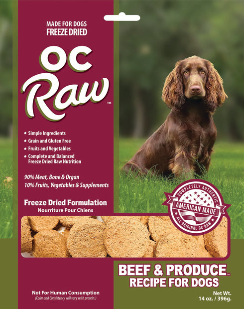 OC Raw Freeze Dried Dog Food - Beef Sliders - 14oz Bag