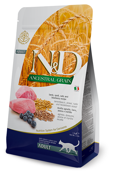 Farmina N&D Ancestral Grain Dry Cat Food - Lamb & Blueberry - 3.3lb Bag