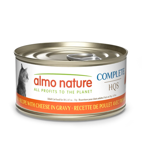 Almo Nature Complete HQS Wet Cat Food - Chicken Recipe w/ Cheese in Gravy - 2.47oz Can