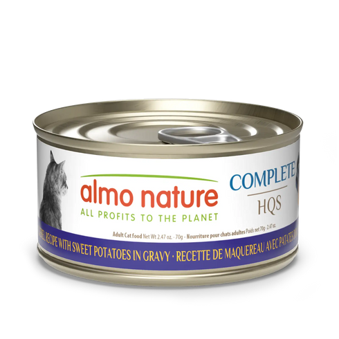 Almo Nature Complete HQS Wet Cat Food - Mackerel Recipe w/ Sweet Potatoes in Gravy - 2.47oz Can