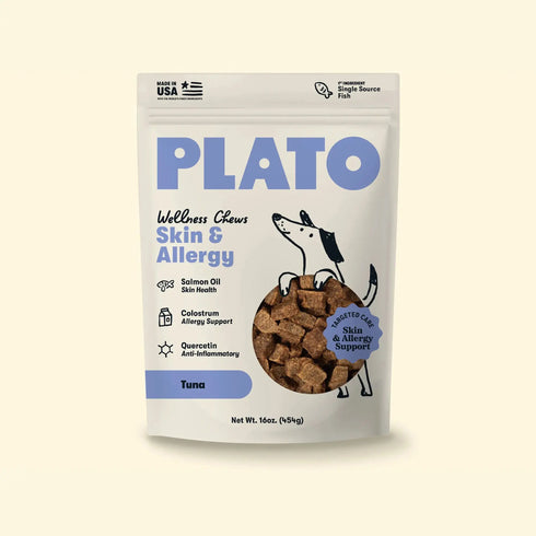 Plato Wellness Chews Skin & Allergy Air Dried Dog Treats - Tuna - 16oz Pouch
