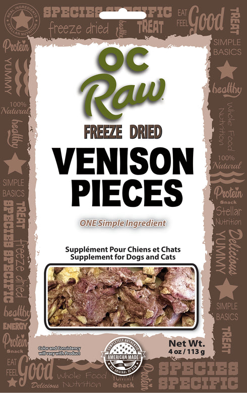 OC Raw Freeze Dried Cat & Dog Treats - Venison Pieces - 4oz Pouch