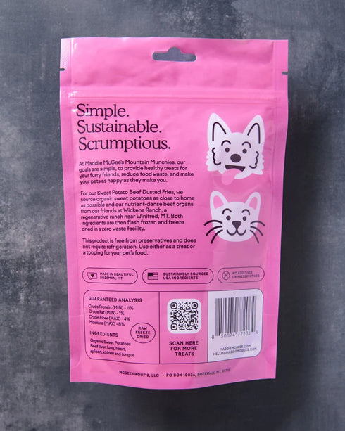 Maddie McGee's Mountain Munchies Freeze Dried Cat & Dog Treats - Beef Dusted Sweet Potato Fries - 3oz Pouch