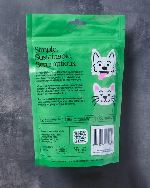 Maddie McGee's Mountain Munchies Freeze Dried Cat & Dog Treats -Beef Tripe Strips - 2.5oz Pouch