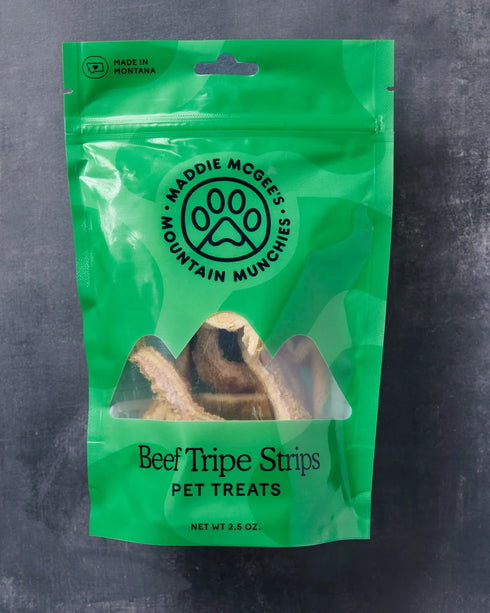 Maddie McGee's Mountain Munchies Freeze Dried Cat & Dog Treats -Beef Tripe Strips - 2.5oz Pouch