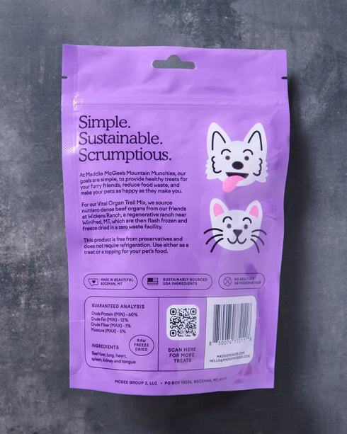 Maddie McGee's Mountain Munchies Vital Organ Trail Mix Freeze Dried Cat & Dog Training Treats - Beef - 3oz Pouch