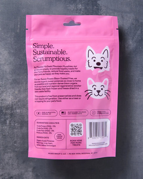 Maddie McGee's Mountain Munchies Freeze Dried Cat & Dog Treats - Bison Dusted Sweet Potato Fries - 3oz Pouch