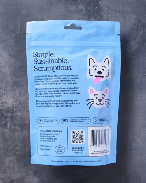 Maddie McGee's Mountain Munchies Freeze Dried Cat & Dog Treats - Bison Trachea Sticks - 3oz Pouch