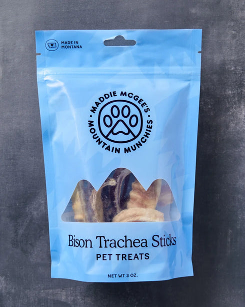Maddie McGee's Mountain Munchies Freeze Dried Cat & Dog Treats - Bison Trachea Sticks - 3oz Pouch
