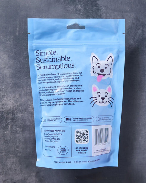 Maddie McGee's Mountain Munchies Freeze Dried Cat & Dog Treats - Bison Tripe Strips - 3oz Pouch