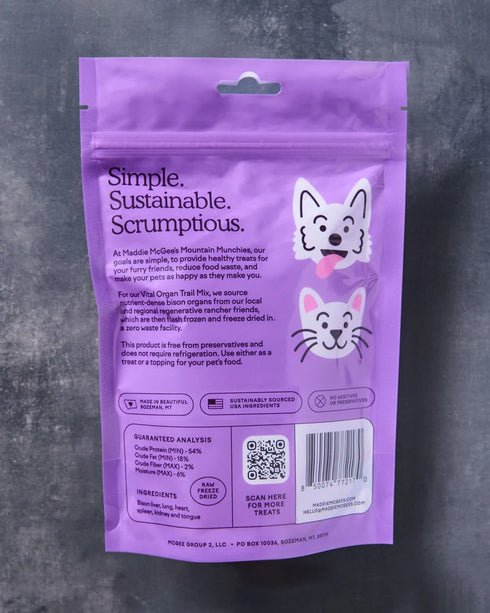 Maddie McGee's Mountain Munchies Vital Organ Trail Mix Freeze Dried Cat & Dog Training Treats - Bison - 3oz Pouch
