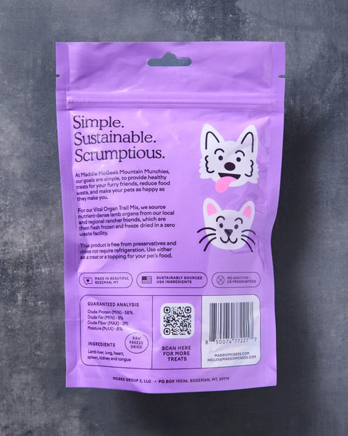 Maddie McGee's Mountain Munchies Vital Organ Trail Mix Freeze Dried Cat & Dog Training Treats - Lamb - 3oz Pouch