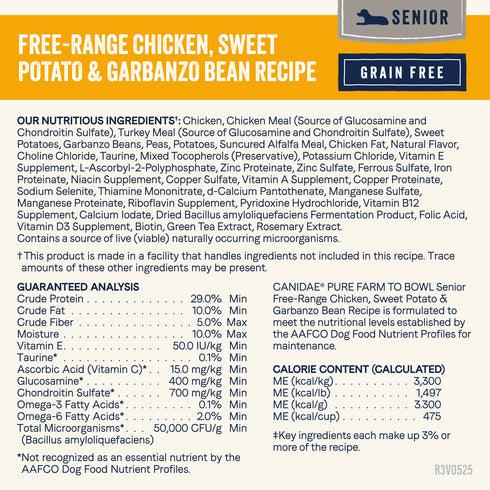 Canidae Pure Farm To Bowl Grain Free Senior Dry Dog Food - Chicken, Sweet Potato & Garbanzo - 22lb Bag