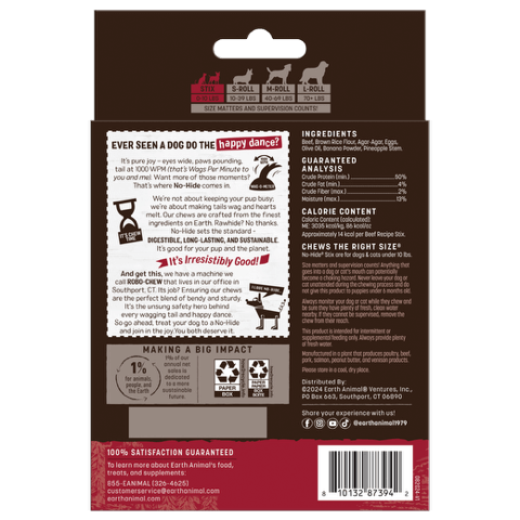Earth Animal No Hide Stix Dog Chews - Beef - 20 Count