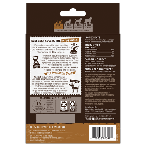 Earth Animal No Hide Stix Dog Chews - Venison -