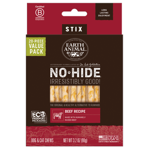 Earth Animal No Hide Stix Dog Chews - Beef - 20 Count