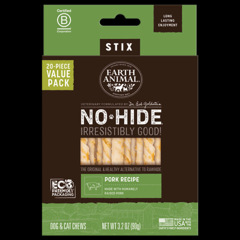 Earth Animal No-Hide Pork Stix Dog Treats - 20ct - 3.2oz Pouch