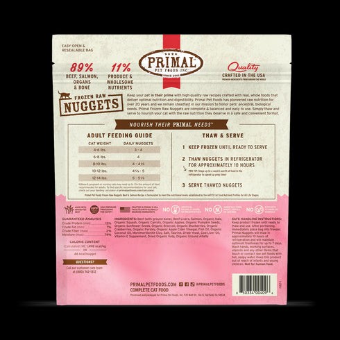 Primal Nuggets Frozen Raw Cat Food - Beef & Salmon - 3lb Bag