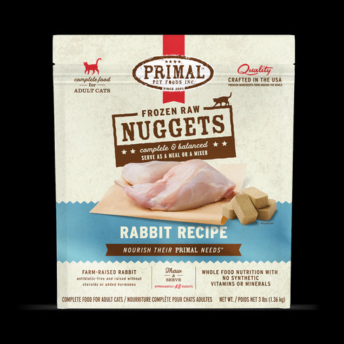 Primal Nuggets Frozen Raw Cat Food - Rabbit - 3lb Bag