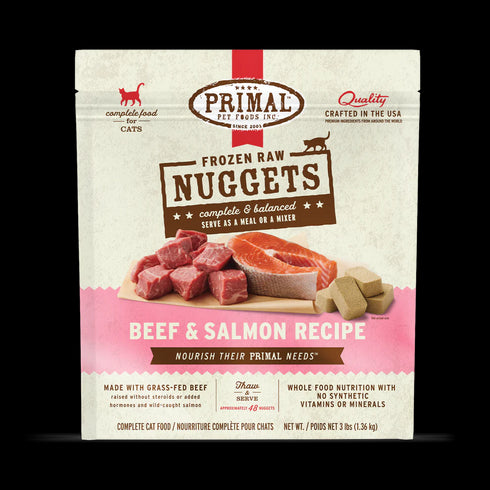 Primal Nuggets Frozen Raw Cat Food - Beef & Salmon - 3lb Bag