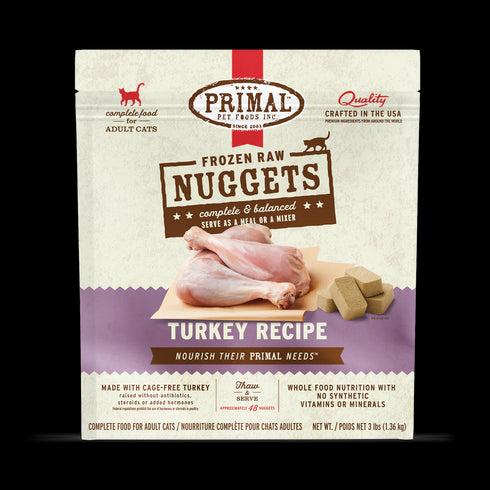 Primal Nuggets Frozen Raw Cat Food - Turkey - 3lb Bag